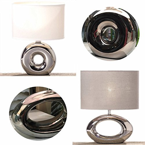 LS-LebenStil Tischleuchte Keramik Silber Grau 33cm Tischlampe für E14 Lampen Schreibtischleuchte Leselampe Nachttischlampe Schreibtischlampe Büro Wohnzimmer Schlafzimmer Nachttisch, Kommode