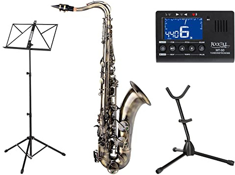 Classic Cantabile Winds TS-450 Antique Yellow Tenorsaxophon Set, Gitarre | Tenorsax aus Messing, Antique Yellow Vintage Lackierung, Hoch-Fis-Klappe, Voller, warmer Klang, Schnelle Ansprache, Bass