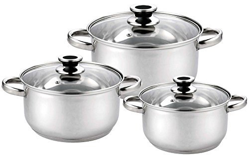 Haussmann Héritage - 6 pièces Marmite Faitout acier inoxyable avec couvercles en verre - tous feux dont induction - HM-0613