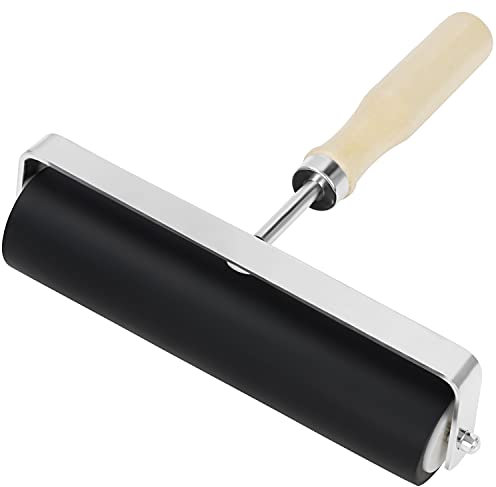 Kurtzy Stampo in Gomma - Rullo con Manico in Legno da 15 cm - Lino Brayer Nero Duro - Per Stampa, Pressore per Vernice a Inchiostro e Colla