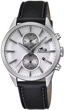LOTUS Reloj Hombre 18313/1 Special Prices Caja de Acero Inoxidable 316l Gris Plata Correa de Cuero Negro