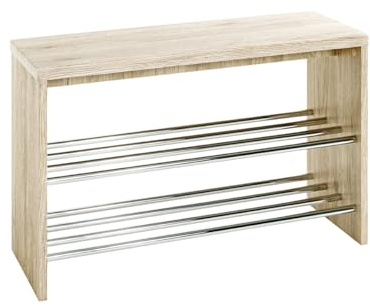 HAKU Schuhbank Chrom Eiche Schuhregal mit Sitzfläche Sitzbank Eingangsbereich MDF Metall - Maße: B 81 x H 55 x T 30 cm Style: Modern