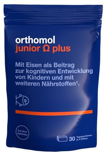 Orthomol junior Omega plus - mit Eisen als Beitrag zur normalen kognitiven Entwicklung von Kindern - mit Omega-3-Fettsäuren, Zink und B-Vitaminen - 90 Toffees á 30 x Tagesportionen
