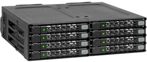 Icy Dock ToughArmor MB998SP-B Caja de Placa Posterior, Rack móvil Resistente, Caja de Rack Totalmente metálica Hot Swap para 8 SSD o HDD SATA/SAS de 2,5 en 1 bahía de 5,25