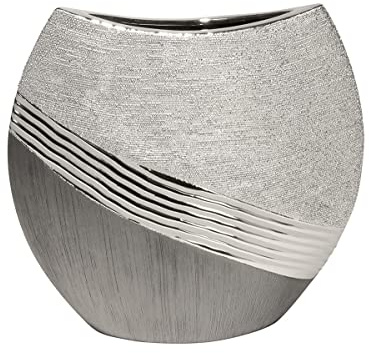 1 x Vase Bridgetown oval Keramik silber/grau Breite 27 cm, Tischdeko, Aufbewahrung, Deko Haus, für Blumen