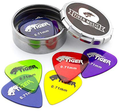 TIGER-Gitarrenplektrons mit Plektrondose – 12 Gel 0,71 mm