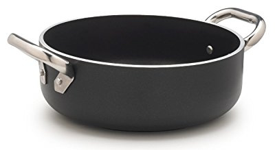 Pentole Agnelli ALSA2106SSPI24 Alblack Casserole Basse en Aluminium, épaisseur 5 mm, Fond de 10 mm, avec 2 poignées en Acier Inoxydable, 24 cm Noir