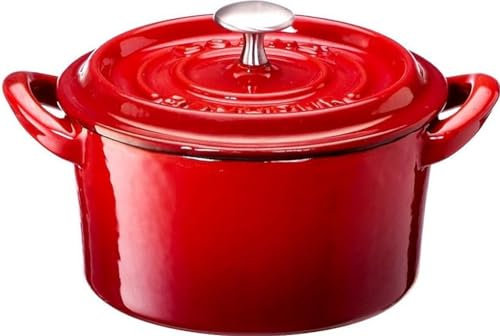 BONNE BONHEUR Dutch Oven Cocotte 12cm Rot Emailliertes Gusseisen 1.2 Liter 3.2 Pfund Rund mit Deckel aus Gusseisen