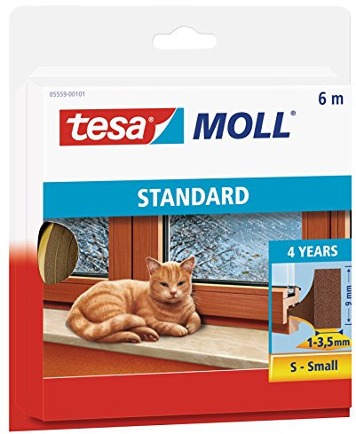 tesa INSULATION S cinta aislante - Junta de espuma de PE para aislar huecos en el hogar, autoadhesiva - marrón - 6 m x 9 mm x 4 mm