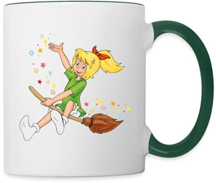 Spreadshirt Bibi Blocksberg Fliegt Auf Kartoffelbrei Tasse Zweifarbig, One size, Weiß/Dunkelgrün