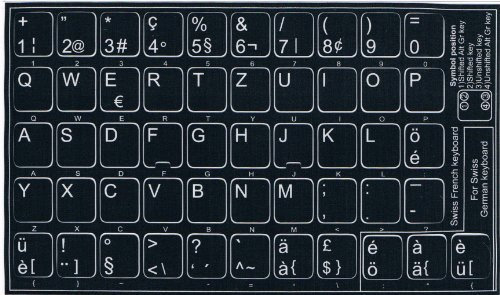 Touches Autocollantes Clavier Suisse Fond Noir