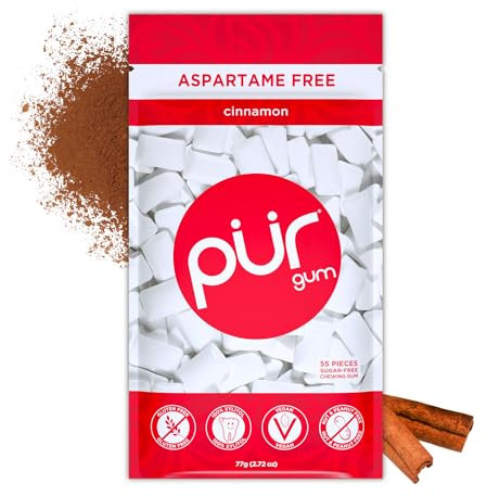 PUR Gum | Sugar Free Chewing Gum | Made with Xylitol | Vegan, Aspartame Free, Gluten Free & Keto Friendly | Natural Cinnamon Flavoured Gum, 55 Pieces (Pack of 1)