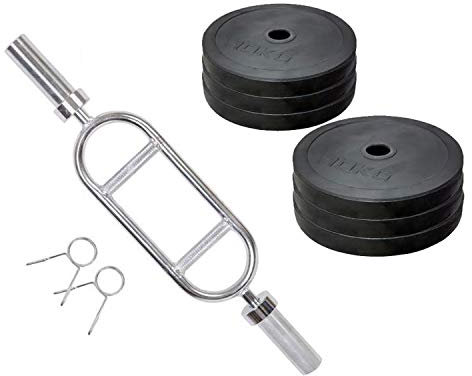 MAXSTRENGTH 5,1 cm/5 cm Olympic Trizepsstange + Olympischen 5,1 cm/5 cm gewicht Teller 10 kg Gym Training, schwarz