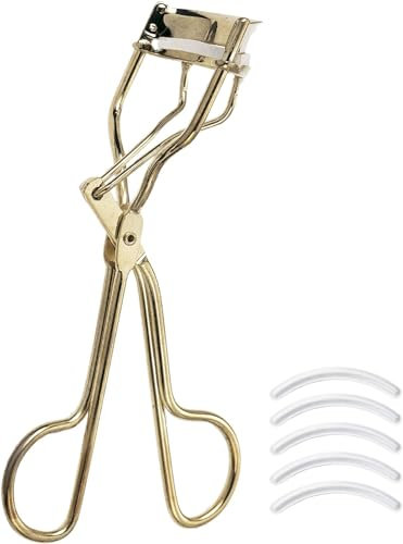 Beter - Piegaciglia dorato, con cuscinetti in silicone, piegaciglia professionale, include 5 bande di ricambio, in acciaio ad alta resistenza, per il trucco degli occhi, Eyelash curler