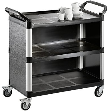 SARO ZOKA 2 Carro de transporte con 3 bandejas, para gastronomía y servicio, plástico y metal ligero, 150 kg de carga, 4 ruedas giratorias (2 con freno), 102 x 50 x 96 cm