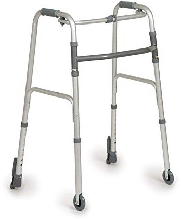 Deambulatore pieghevole, regolabile in altezza con 2 ruote e 2 puntali con autobloccante