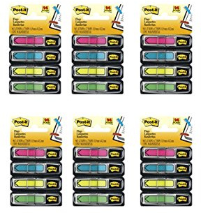 Post-it Arrow Flags, Assorted Bright Colors, 1/2-Inch Wide, 24/Dispenser, 4-Dispensers/Pack, 6 Packs