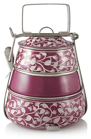 3 Tier Pyramid Purple Handpainted Tiffin by Indian-Tiffin