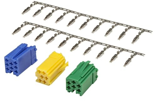 tomzz Audio 5800-090 Mini ISO Stecker Set grün gelb blau Gehäuse + 20 Kontakte