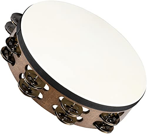 Meinl Percussion Traditional Headed Tambourine - Mit Ziegenfell - Durchmesser 10 Zoll - Siam Eiche / Stahl, Walnut Brown / Natur (TAH2WB)
