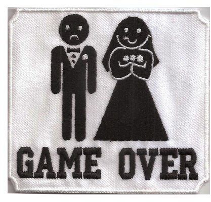 Junggesellenabschied Geschenk Aufnäher Polterabend Game Over Hochzeit Schild T-Shirt Aufbügler für Junggesellenparty - Braut&Bräutigam Applikation für Jacke/Shirt/Sweater - 112x105mm