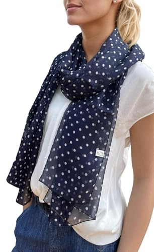 Prettystern Leggera Primavera e estate Foulard Di Seta Chiffon Pois Donna Elegante Sciarpa retrò Vintage Polka Dots 200/65 Blu
