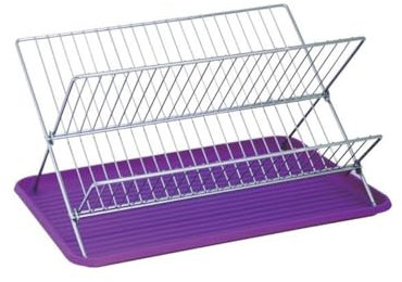 MSV Escurreplatos Plegable con Bandeja, Metal, Morado, 40x34.5x27 cm