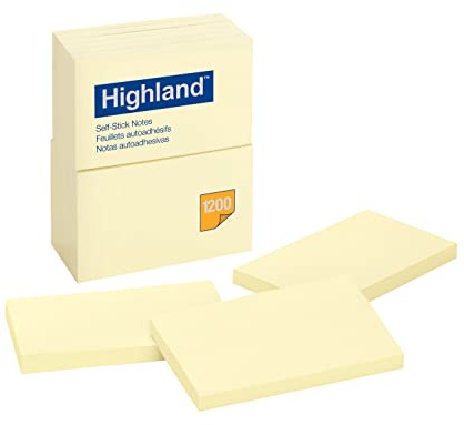 Highland Self-Stick Notes, 3 x 5, Yellow, 100 Sheets/Pad, 12 Pads/Pack
