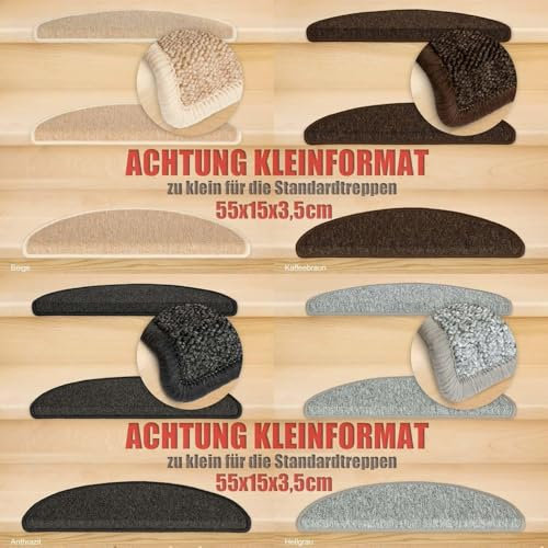 Kettelservice-Metzker Stufenmatten Kleinformat für Raumspartreppen/Wendeltreppen 55x15x3,5cm, Grau 15 Stück