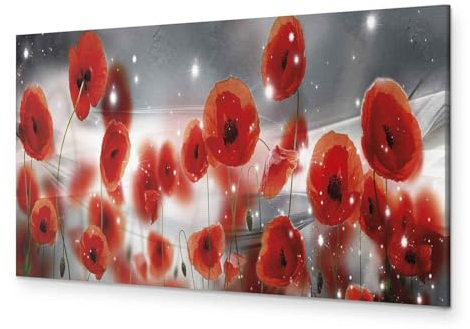 murando - Wandbilder XXL Mohblumen 120x40 cm 1 tlg - Wand Deko Vlies Leinwand Bilder Groß Wanddeko Wohnzimmer Schlafzimmer Kunstdrucke Panoramabild - Blumen Natur grau rot bokeh
