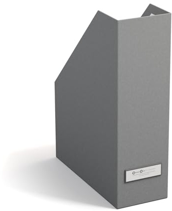 Bigso Box of Sweden Porta riviste con etichetta – Raccoglitore ufficio in fibra di legno e carta – Portadocumenti scaffali per riviste, cartelle o giornali – grigio