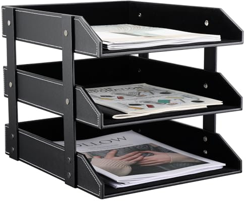 KINGFOM™ A4 Leder Briefablage (3 Schubladen-schwarz)