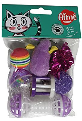 Aimé | Lot de 7 Jouets pour Chat Intérieur et Extérieur | Jeux Variés et Amusants | Facile à Ranger et à Transporter | Convient à Tous les Chats