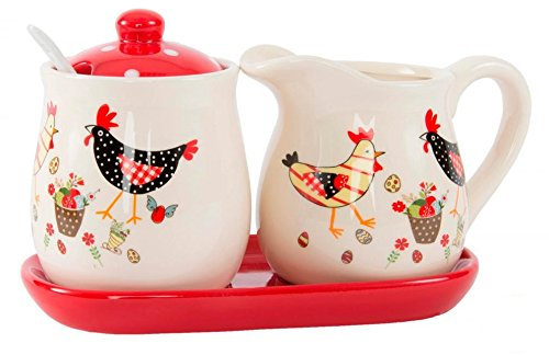 AVENUELAFAYETTE Sucrier + Pot à Lait Poule - Campagne - Ferme - céramique