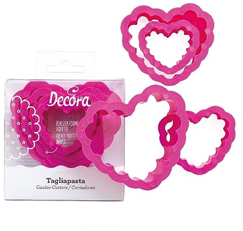 DECORA 0255306 AUSSTECHER-Set Herz GEWELLT, 4-TLG 4-5,5-7 - 8 H 2,2 cm, Rosa