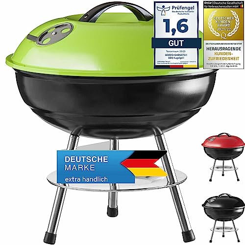 Micro BBQ Kugelgrill Mini Grill; Kompakter Reise Holzkohle-Grill Tischgrill Edelstahl emailliert 38cm - Grün (Grün)