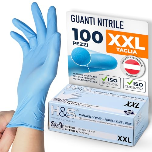 ISC Hygiene & Safety nitrilhandskar XXL, engångshandskar, engångshandskar, matlagningshandskar mat - 100 stycken storlek 11 XXL blå - puderfri latexfri - gummihandskar engångs