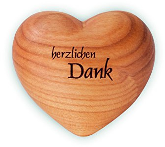 Waldfabrik Black Forest Herz mit Gravur aus Zierholz, ideal als Geschenkidee und Glücksbringer, Spruch wählbar (herzlichen Dank)
