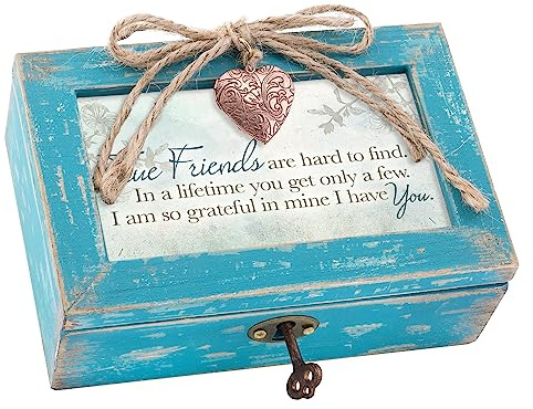 Cottage Garden True Friends Grateful Petite Locket Distressed Music Box, Blue