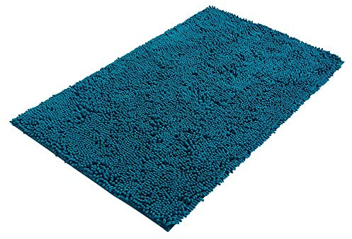 PANA® Bologna Chenille Badematte (60 x 100 cm) • Badvorleger aus weichen Mikrofasern • Badteppich rutschfest & waschbar • Saugfähiger Duschvorleger • Badezimmerteppich • Farbe: Petrol