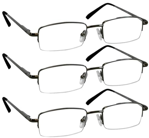 TruVision Readers 3 Pk - Gunmetal Metal Frames and Clear Acrylic Lenses 2.50