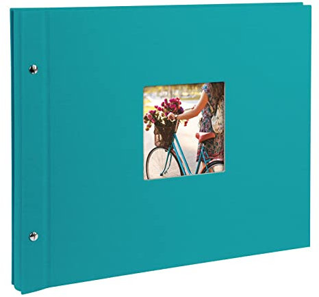 goldbuch 28893 Schraubalbum mit Fensterausschnitt, Bella Vista, 39 x 31 cm, Fotoalbum mit 40 weiße Seiten mit Pergamin-Trennblättern, Album erweiterbar, Fotobuch aus Leinen, Türkis