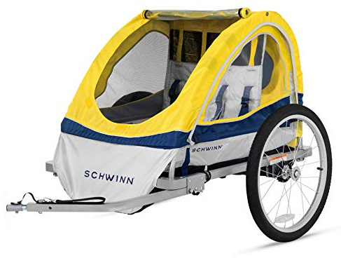 Schwinn Echo Child Bike Trailer, Max of 2 Children with Total Weight of 80 lbs., Canopy, 20-Inch Air-Filled Tires, Yellow/Grey