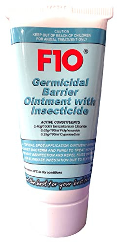 F10 Germicidal Barrier Ointment with the added insecticidal activity of Cypermethrin (0.25%) and Piperonyl Butoxide (1.25%) (x 25g tube)