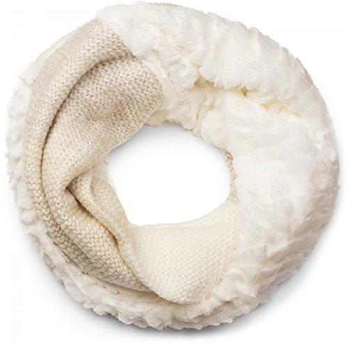 styleBREAKER Bufanda de punto para mujer, bufanda tubular con diseño de rayas y ondas, mezcla de materiales, con inserción de piel sintética, bufanda de invierno 01018142, color:Crema-Beige