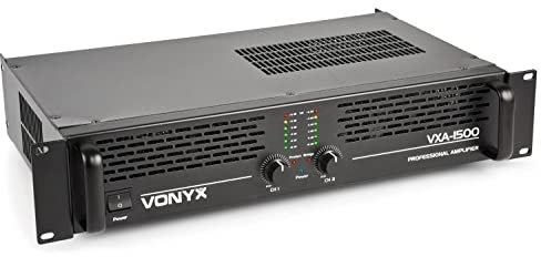 Vonyx VXA - 1500 - Amplificador profesional, 2x 750 vatios, conexión puente/bridge, amplificador estéreo ideal para DJ, disco móviles, bares clubs y eventos. Montaje en Rack de 19