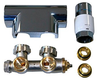 Heizkörper Mittelanschlussblock 1/2 Zoll ECK, SET inkl. Thermostat, FA. Oventrop, verchromt