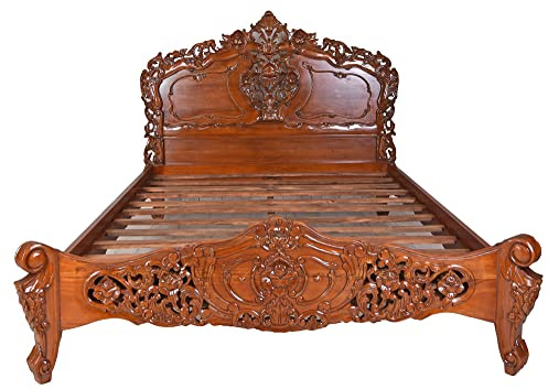 PALAZZO INT Französisches Himmelbett „Sanssouci“ – Massives Mahagoniholz, Barock-/Rokoko-Stil, handgearbeitete Schnitzereien inkl. Lattenrost, zerlegbar, für Matratze 160×200 cm, Luxus Ehebett