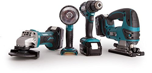 Makita DLX4051PM1 18V Li-ion LXT 4 Piece Combo Kit comprising DHP482Z, DJV180Z, DGA452Z and DML185 Complete with 3 x 4.0 Ah Li-ion Batteries and Twin Port Charger Supplied in a Heavy Duty Carry Bag