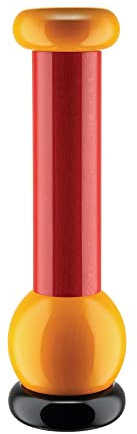 Alessi MP0210 - Salz-/Pfeffer- und Gewürzmühle, aus Buchenholz, Schwarz, Gelb und Rot